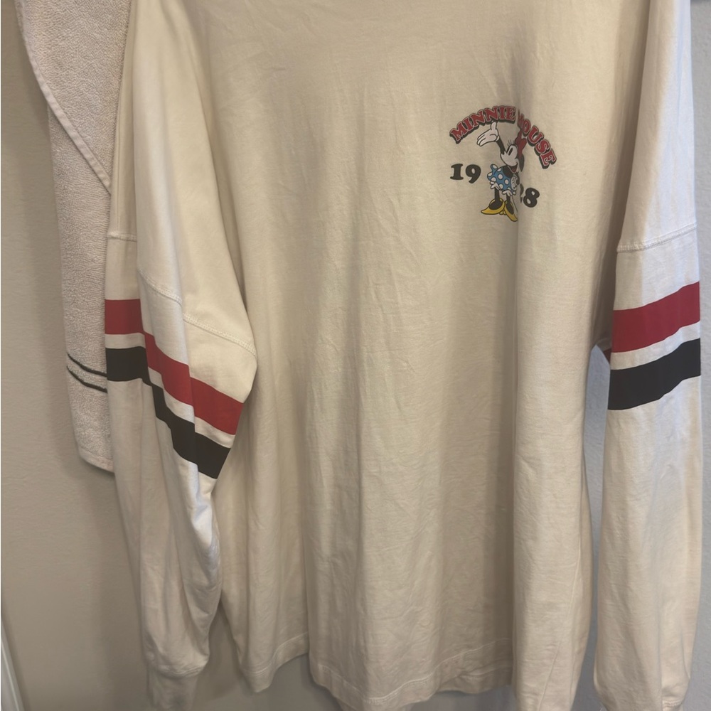 Disney Cream Long Sleeve Sweatshirt with Red & Black Stripes